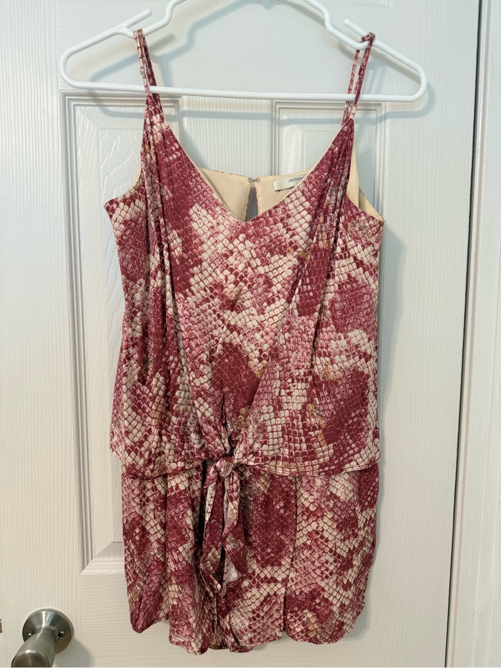 Lavender Brown Pink and Cream Snake-Print Cami Romper